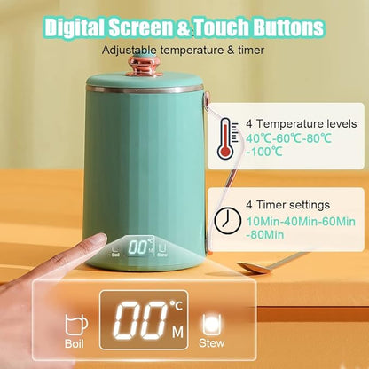 WOOLALA 110V Electric Kettle Stew Cup with Digital Screen, 450ML Small Slow Cooker Personal Health Cup - 7Mins Fast Boiling with Temperature Control, Timer for Home/Office/Travel