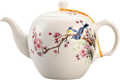 Teapot with Infuser Ceramic Tea Pot with Removable Stainless Steel Fliter for Loose Tea 15.80 OZ/450ml (1-2cups) Teapots for Tea Coffee Milk for Office Home Men Women White(Magpie)