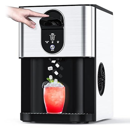 Portable Nugget Ice Maker Countertop, Self-Dispensing Pebble Ice Maker, 44 lbs/Day Soft Chewable Pellet Ice Machine for Home, Kitchen, Bar, Single Button Operation, Compact Design Ice Making Machine