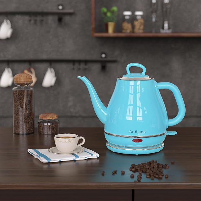 Electric Gooseneck Kettle, 1L 1500W Fast Boil, 100% Stainless Steel BPA Free Pour-Over Coffee & Tea Kettle, Water Boiler with Auto Shut & Boil-Dry Protection, Turquoise