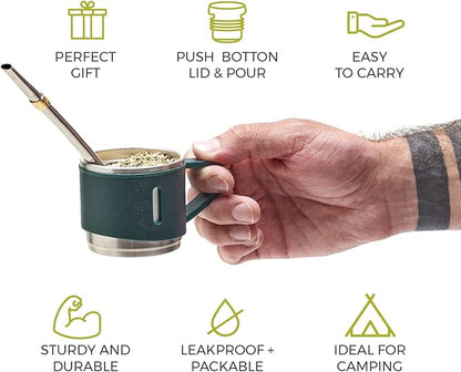 BALIBETOV Camping Thermal Flask for Mate - Vacuum Insulated With Double Stainless Steel Wall- A Mate Thermal FLask Specially Designed as Mate Argentino Kit that includes Bombilla and Mate Cup (Green)