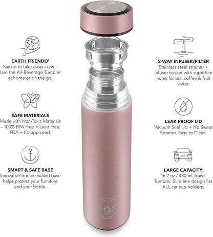 Teabloom - The ORIGINAL All-Brew Travel Tumbler & Thermos | OPRAH’s Favorite | 16oz/480ml Stainless Steel Insulated Water Bottle/Tea Flask/Cold Brew Coffee Mug