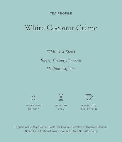Art of Tea | Organic White Coconut Crème | 12 Count Eco Friendly Sampler Box Assortment | Premium Caffeinated Organic White Tea Variety | Biodegradable Sachets