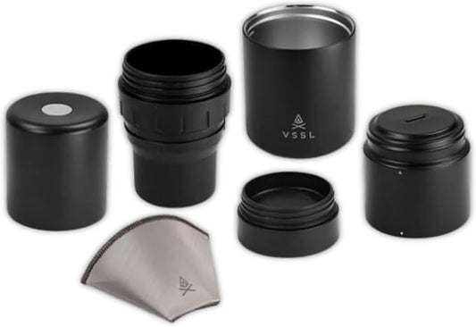 Nest Pour Over Coffee Kit | Coffee Maker for Camping | All-In-One Travel Pour Over | Transportable Dripper, Two 10oz Stainless Steel Travel Mugs | Compact Storage & Adventure Ready | Black