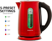 OVENTE Electric Kettle, 1.7L Stainless Steel Water Boiler and Heater with 1100W Power, Temperature Control, Keep Warm Function, Auto Shut-Off, Boil-Dry Protection and Cordless Serving, Red KS58R