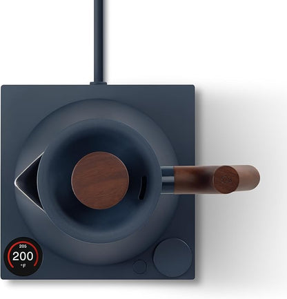 Fellow Corvo EKG Pro Electric Tea Kettle - Quick Heating, Precise Temperature Control Electric Kettle, Scheduling, Built-in Brew Timer for Boiling Water - Stone Blue with Walnut Handle - 0.9 Liter