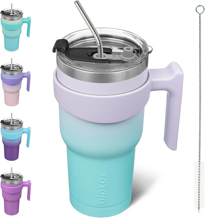 BJPKPK 30 oz Tumbler With Handle Stainless Steel Insulated Tumblers With Lid And Straw For Women,Lavender Green