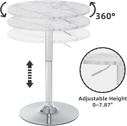 23.6" Round Bar Table, Adjustable Height Bar Table, Modern Cocktail Bar Table with MDF Top and Metal Base, Bistro Pub Table Suitable for Café, Kitchen Island, Bar Counter, White