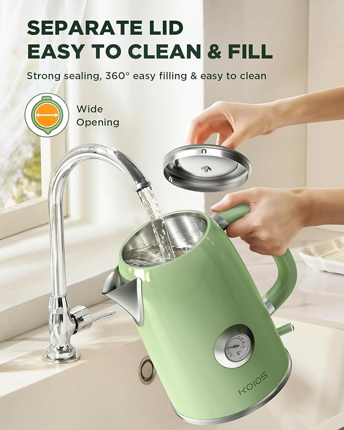 Electric Kettle 1.8L with Temperature Gauge, 1500W Fast Boiling Electric Tea Kettle, 100% Stainless Steel Retro-Style Hot Water Kettle Electric - Glowing LED Light, Auto Shut-Off & Boil-Dry Protection