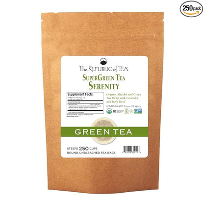 The Republic of Tea Serenity Supergreen Tea, 250 Tea Bags, Matcha And Tulsi Tea Blend