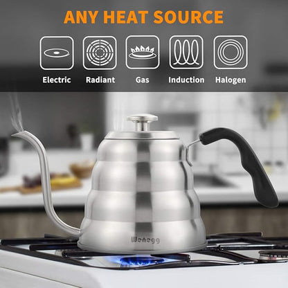 Pour Over Coffee Kettle with Thermometer for Exact Temperature 40 fl oz - Premium Stainless Steel Gooseneck Tea Kettle for Drip Coffee, French Press and Tea - Works on Stove and Any Heat Source