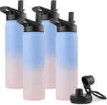 Load image into Gallery viewer, DOMICARE Insulated Water Bottle, 22 oz Vacuum Insulated Stainless Steel Reusable Sports Bottle with Straw Lid &amp; Spout Lid for Travel, Camping, Bike, Leakproof, Blue/Pink, 4 Pack