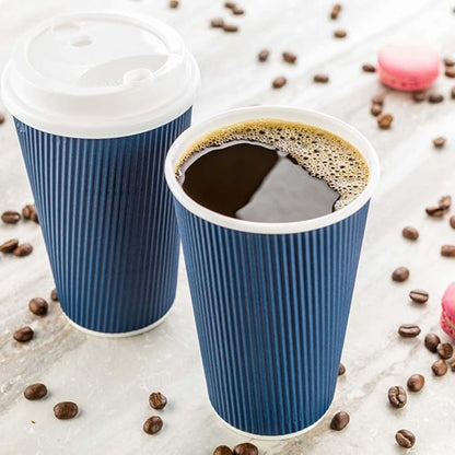 Restaurantware 16 Ounce Ripple Wall Disposable Coffee Cups, 500 Insulated Midnight Blue Paper Tumblers with Rolled Rim Design, Lids Sold Separately for Hot Drinks like Tea, Hot Chocolate and More