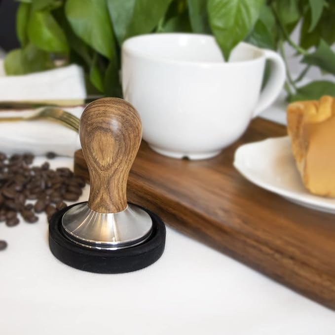 58mm Coffee Tamper Espresso Press with Tamper Mat Tamper with 304 Stainless Steel Base Wooden Handle Barista Espresso Machines Accessory (58mm)
