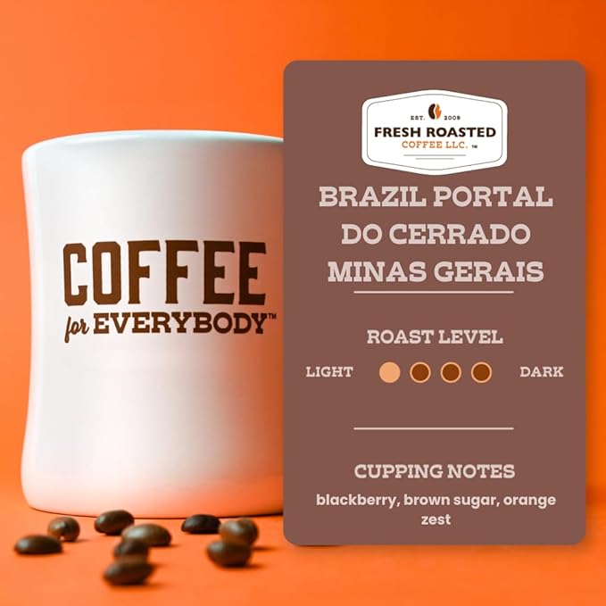 Fresh Roasted Coffee, Brazil Minas Gerais, 2 lb (32 oz), Light Roast, Kosher, Whole Bean