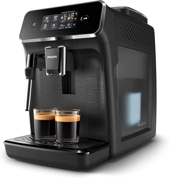 Philips 2200 Series Fully Automatic Espresso Machine, Classic Milk Frother, 2 Coffee Varieties, Intuitive Touch Display, 100% Ceramic Grinder, AquaClean Filter, Aroma Seal, Black (EP2220/14)