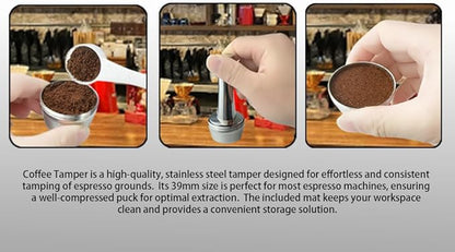 Coffee Tamper 39mm 40mm, Espresso Tamper 39mm 40mm, 39mm 40mm 304 Stainless Steel Espresso Coffee Tamper with Mat