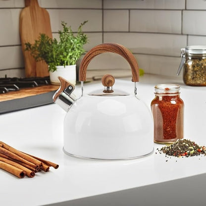 Cabilock 1pc White Whistle Kettle Home Kitchen Water Boiling Teakettle with Handle for Gas and Induction Cookers Reliable and Water Kettle for Everyday Use
