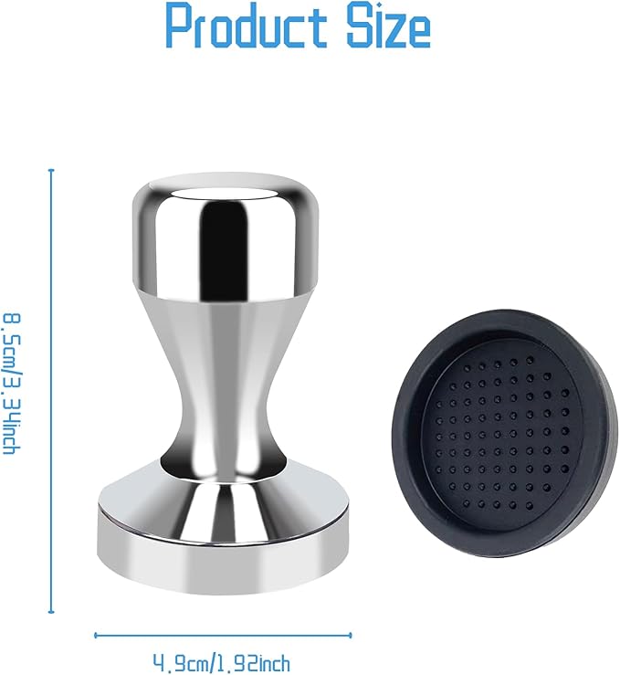 Coffee Tamper 49mm - Espresso Coffee Press with Silicone Tamper Mat for Home & Café