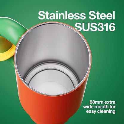 BaWang Insulated Stainless Steel Tumbler | Tumbler with Handle and Straw 33oz | Cup Holder Friendly for Travel | Leakproof Water Bottle | BPA-Free | 316 stainless steel liner| Red & Green