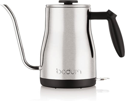 Bodum 34oz Bistro Gooseneck Electric Water Kettle, Pour Over Coffee & Tea, Brushed Stainless Steel