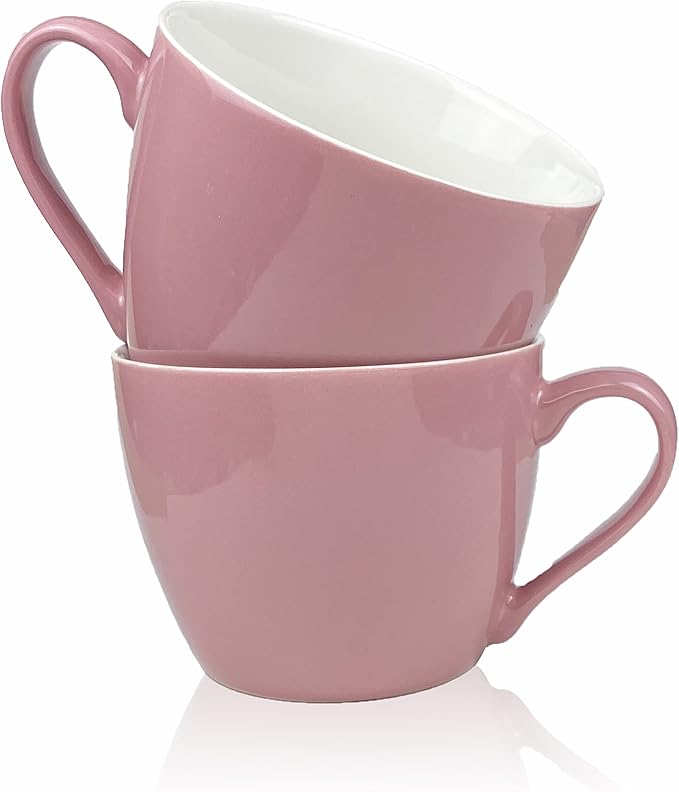 MECOWON 30 OZ Porcelain Coffee Mugs, Set of 2 Large Mugs for Soup, Cereal and Salad (pink)