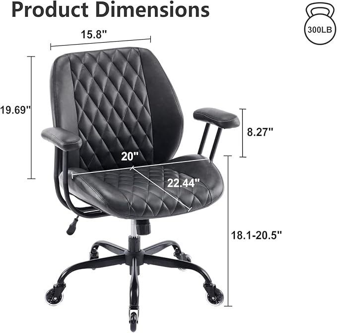 YFO Home Office Desk Chair Office Rubber Casters Ergonomic Computer Chair with Lumbar Support Adjustable Height Rolling Swivel Executive Task Armrests Chair， Black PU