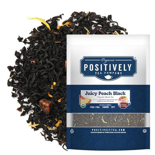 Organic Positively Tea Company, Juicy Peach Black Tea, Loose Leaf, 16 Ounce