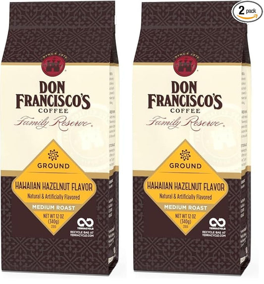 Don Francisco's Hawaiian Hazelnut Flavored Ground Coffee (12 oz Bag) (Pack of 2)
