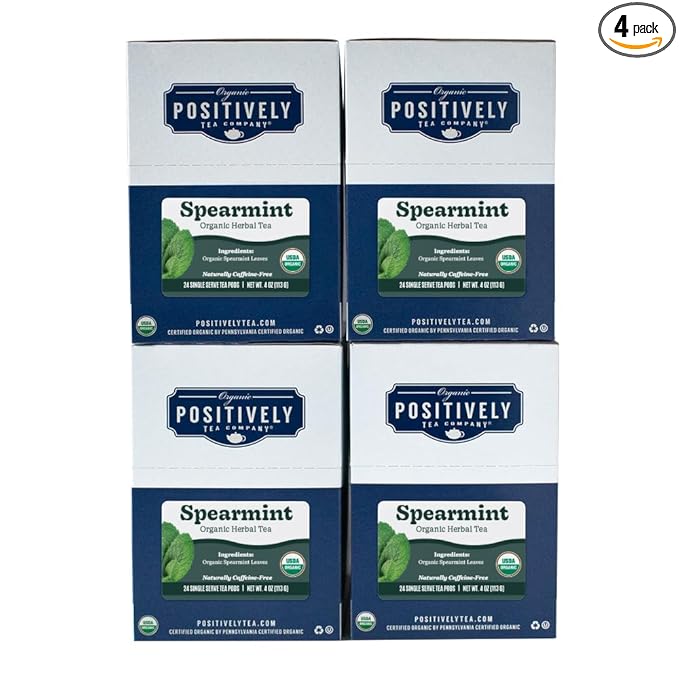 Organic Positively Tea Company, Spearmint Herbal Tea, K-Cup Compatible, 96 Pods