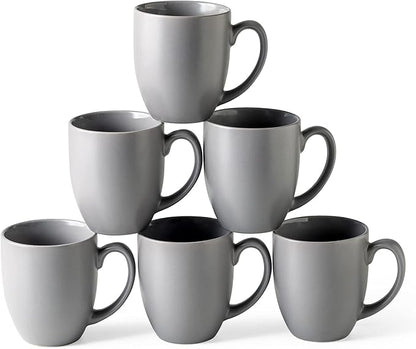 AmorArc 12 oz Coffee Mugs Set of 6, Ceramic coffee mugs with large handle for Men Women, Coffee Mugs for Coffee,Tea,Latte,Cocoa. Easy to Hold&Clean, Dishwasher&Microwave Safe, Matte Grey