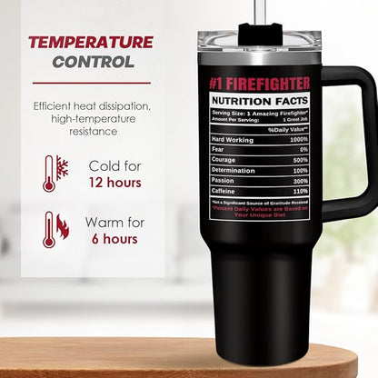 SANDJEST Firefighter Gifts for Men, 40oz Stainless Steel Insulated Coffee Tumbler with Lid & Straw, Travel Mug Cup Gift for Fireman Dad, Christmas Birthday