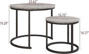 Round Coffee Table Set of 2 for Living Room,Black Small Coffee Table Living Room,Nesting Tables Metal Frame/Wood,Sturdy/Easy Assembly,Stacking Side Tables Bedroom,Grey