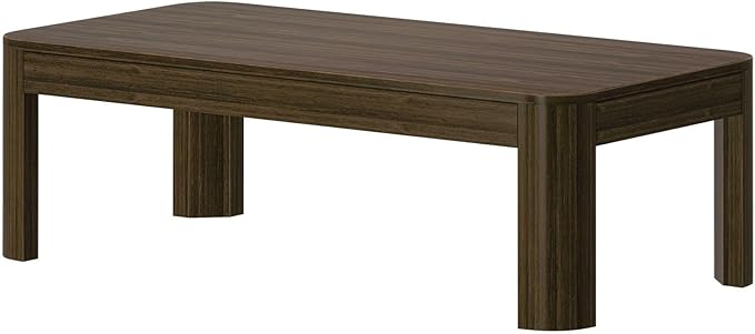 Plank+Beam Modern Rounded Coffee Table, 48 Inch, Solid Wood Contemporary Center Table for Living Room, Rectangle Tea Table, Walnut