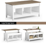 Load image into Gallery viewer, DORTALA Lift Top Coffee Table, Wood Cocktail Table w/Hidden Compartment &amp; Lower Storage Shelves, Wood Laptop Table, Lift Tabletop Home Furniture for Living Room, Guest Room, Office, White