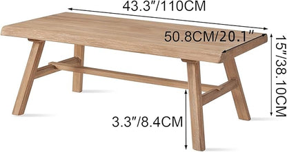 Wnutrees 43" Farmhouse Solid Wood Coffee Table, Rustic Rectangular Center Table for Living Room, Natural