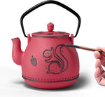 Load image into Gallery viewer, Toptier Teapot with Removable Infuser, Cast Iron Tea Kettle Stovetop Safe, Squirrel Design Tea Pot Coated with Enameled Interior for 32 Ounce (950 ml), Red