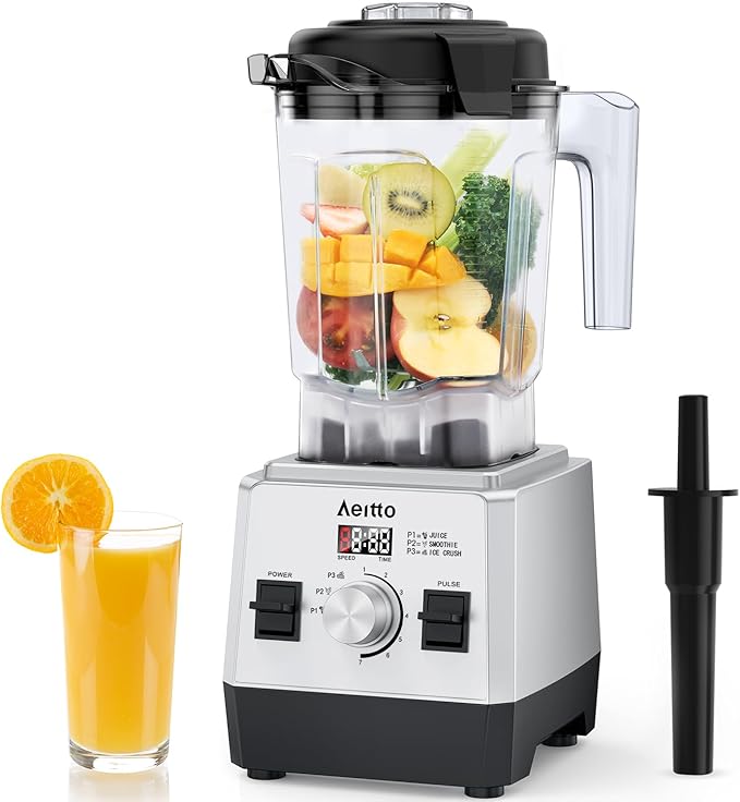 Aeitto Blenders for Kitchen with 68Oz. Large Capacity, 1800W Max Power Smoothie Blender, 3 Preset Programs & 7 Speeds, Professional Countertop Blender for Smoothies, Ice Crush, Frozen Drinks, Silver