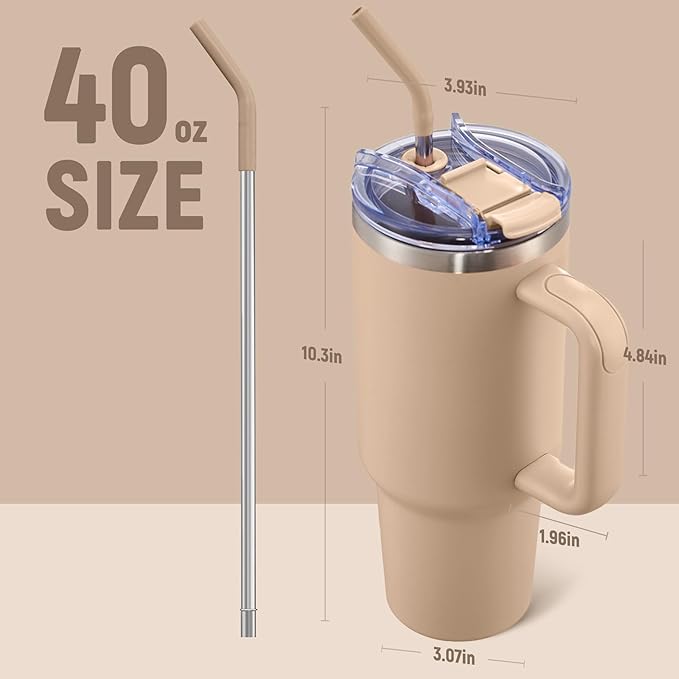 COKTIK 40 oz Tumbler With Handle and Straw Lid, Vacuum Insulated Travel Coffee Mug Stainless Steel Insulated Cup for Beverages, Leak-proof, Cupholder Friendly(Dark Night)