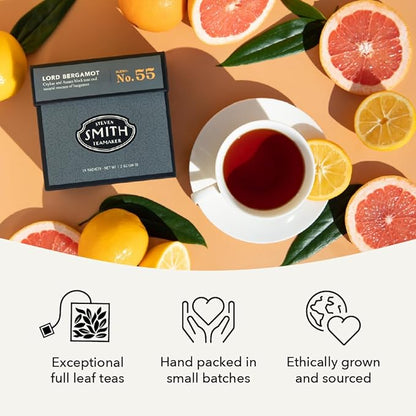Steven Smith Teamaker Lord Bergamot No. 55, Caffeinated, Sugar-Free, Sustainably Grown, Full Leaf Earl Grey Black Tea Bags, 15 Sachets, 1.2oz each