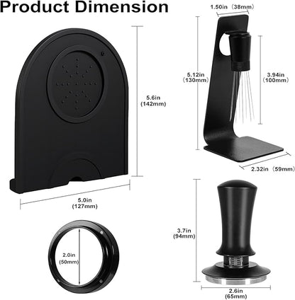 Espresso Accessories Kit 58mm, Coffee Tamper with Spring Loaded Calibration, 316 Stainless WDT Tool with Magnetic Stand and Dosing Funnel Set Fits Espresso Machine Press and 58mm Portafilters