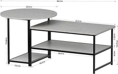 WOHOMO Coffee Table, Modern Style Coffee Tables for Living Room Marble Center Table with Storage 2 in 1Detachable Table Set,Grey Marble