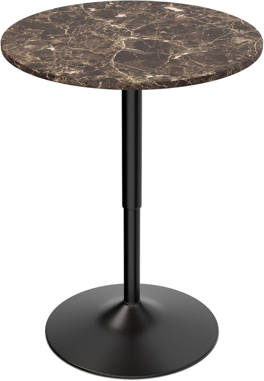 Magshion 23.5'' Round Adjustable Height Wood Bar Pub Table Adjustable Range 27.5"-36" Living Room Dining Room Bar Cocktail Table (Marble Brown)