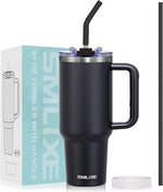 Load image into Gallery viewer, 40 oz Tumbler with Handle and Straw Lid,Insulated Reusable Stainless Steel Water Bottle Travel Mug，Cupholder Friendly Double Wall Vacuum Sealed Cup (Black)