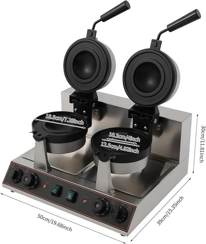 Commercial UFO Burger Maker Machine, 2.4KW Electric Dual Head Burger Waffle Cone Maker, 180° Rotating Ice Cream Sandwich Maker w/Non-stick Baking Tray for Household Or Commercial (Dual Head)