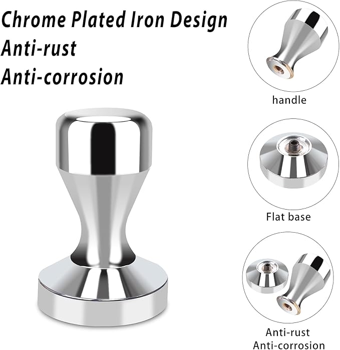 Huogary Stainless steel Coffee Tamper, 51mm Espresso Tamper, 51mm Tamper with Stainless Steel Handle, Coffee Powder Espresso Accessories (Silver) (Silver)
