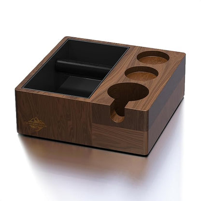 CrossCreek Coffee Knock Box | Fits 58mm Portafilter Holder | Tamping Station & Distributor Stand | Large Wood Espresso Container | Espresso Accessories for Coffee Bar