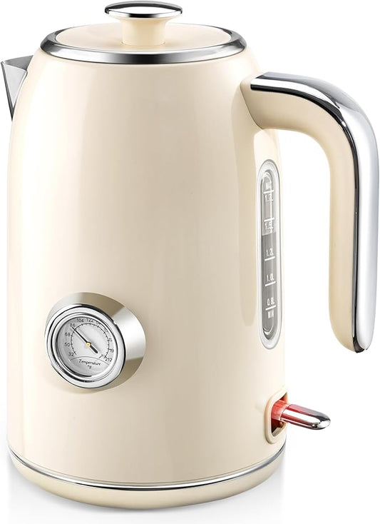 PUKOMC Electric Kettle, 1.7L Stainless Steel Tea Kettle with Temperature Gauge, 1500W Water Boiler with LED Light, BPA-Free, Auto Shut-Off and Boil-Dry Protection (Beige) Visit the Pukomc Store