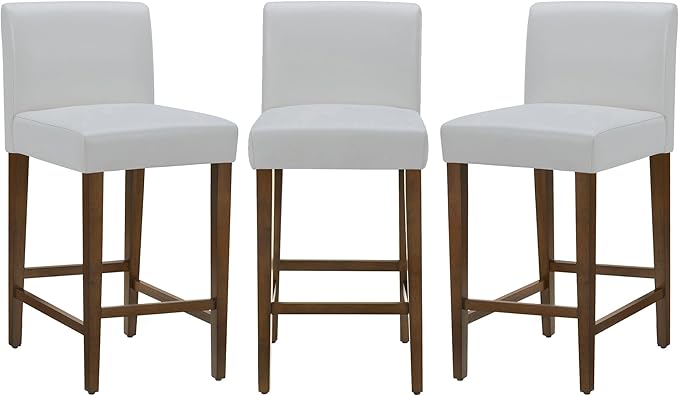 CHITA Counter Height Bar Stools Set of 3, 27" H Seat Height Upholstered Barstools, PU Leather in White