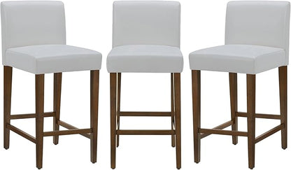 CHITA Counter Height Bar Stools Set of 3, 27" H Seat Height Upholstered Barstools, PU Leather in White